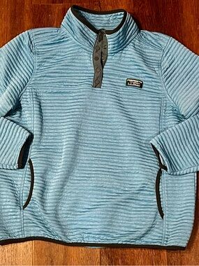 L.L. Bean Airlight Quilted Pullover Light Blue Aqua 1/4 Snap Pockets Womens XL